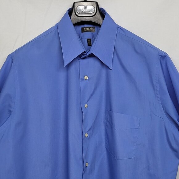Arrow Mens Dress Shirt Half Sleeve XL 17.5 Button up Poplin Wrinkle Free Blue - Picture 2 of 12